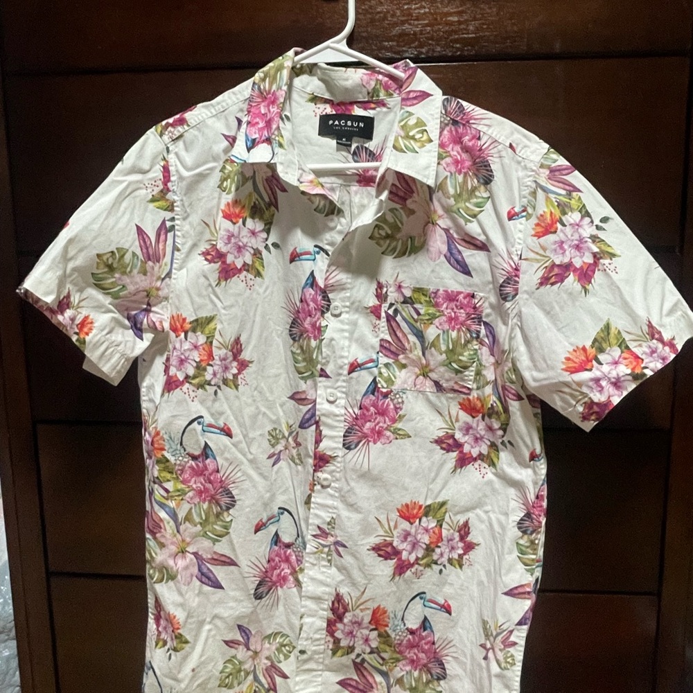 PacSun Men's Floral Shirt - White and Pink